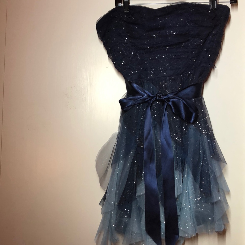 Sparkly navy blue strapless TeezeMe dress